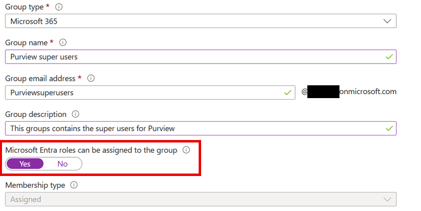 Creating an EntraID group for the Purview super users