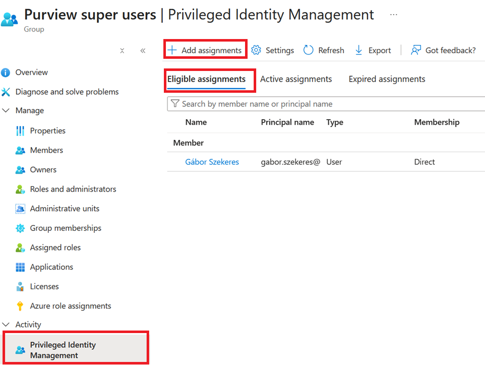 Assigning eligible users for the newly created group